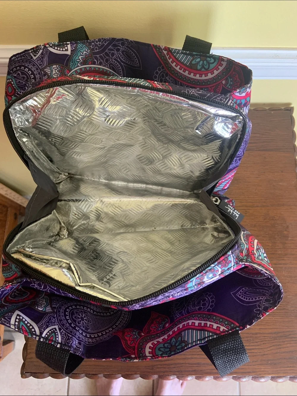 Nicole Miller  Purple Paisley Insulated Lunch Bag - Stylish Multi Pockets